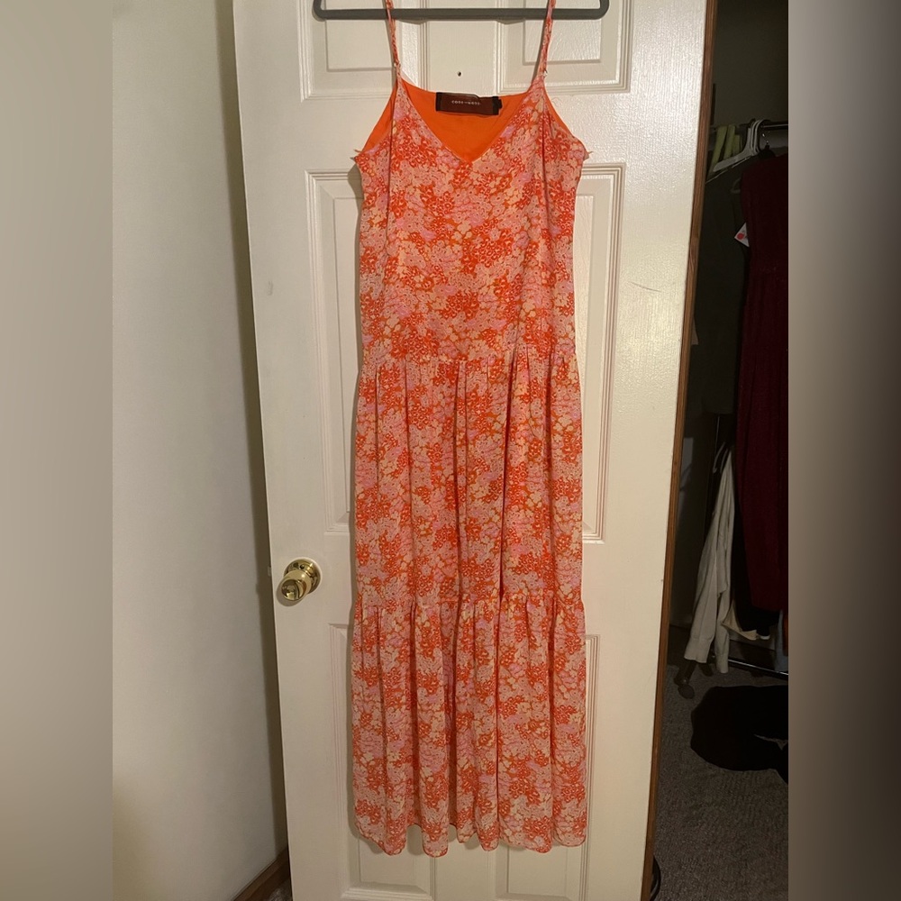 Spaghetti Strap Orange Floral Maxi Dress by Code x Mode